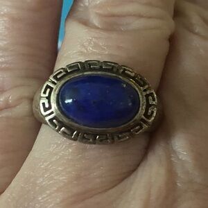 Elegant Blue Lapis Sterling Silver Greek Key ring